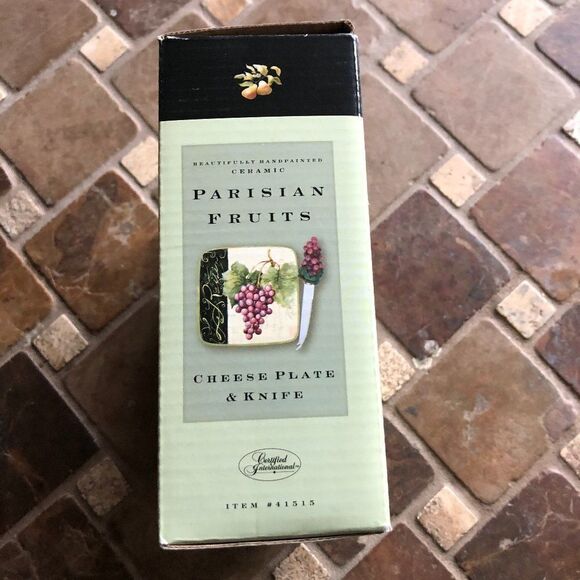 CERTIFIED INTL SUSAN WINGET PARISIAN FRUIT GRAPES 8-1/4” SQUARE PLATE & KNIFE - Picture 4 of 7